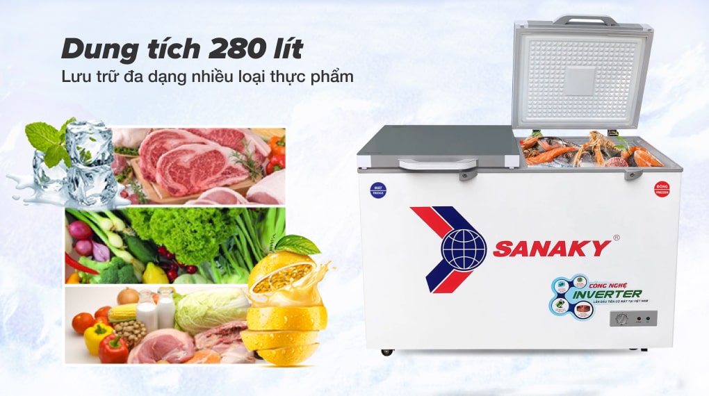 Dung tích 280 lít tiện lợi trữ đông nhiều thực phẩm