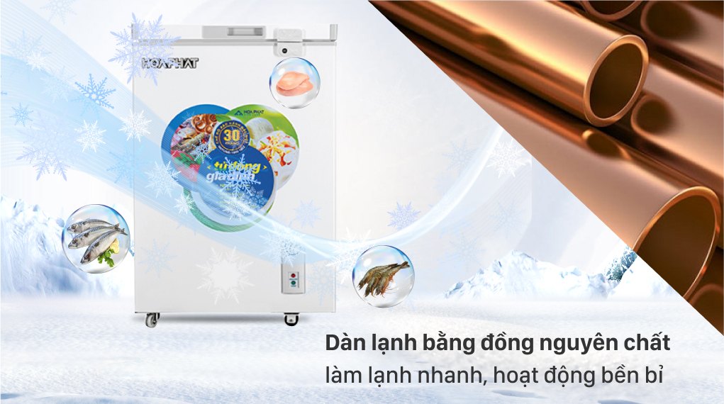 Tủ đông Hòa Phát HCF 106S1Đ - Dàn lạnh bằng đồng nguyên chất