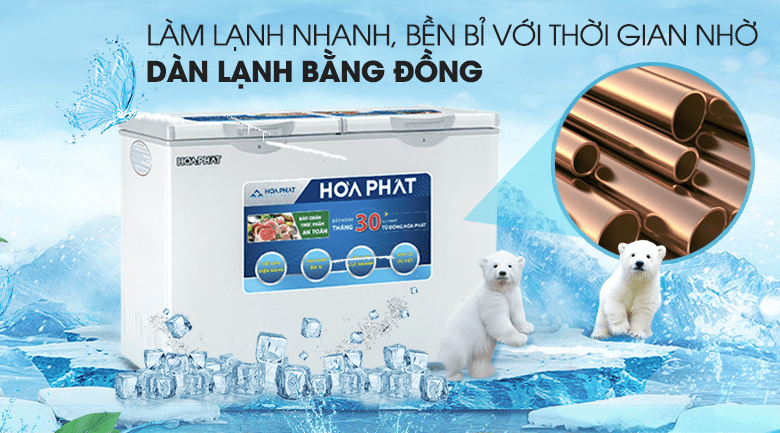 Tủ đông Hòa Phát HCF 606S2Đ2 - Làm lạnh nhanh nhờ dàn lạnh bằng đồng