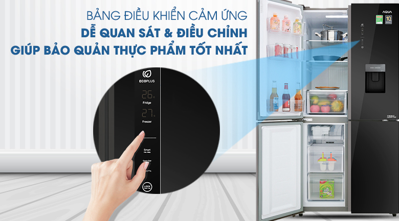 Bảng điều khiển cảm ứng dễ sử dụng - Tủ lạnh Aqua Inverter 456 lít AQR-IGW525EM GB