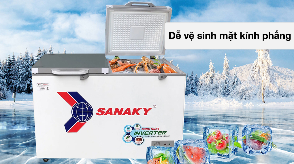 Dễ dàng vệ sinh với mặt kính phẳng-Tủ đông Sanaky Inverter 270 lít TD.VH3699A4K 