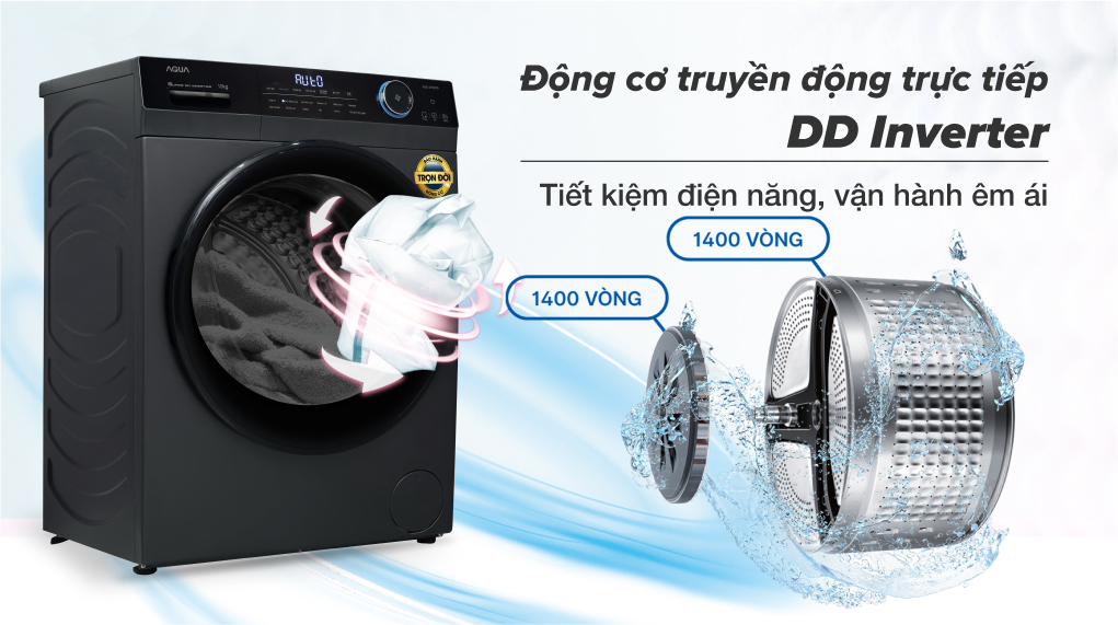 Máy giặt Aqua Inverter 10 kg AQD- D1002G BK - Động cơ DD Inverter 