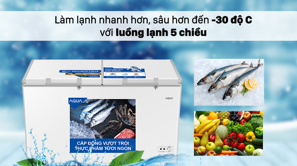 Tủ đông AQUA Inverter 295 lít AQF-C4202E - Làm lạnh nhanh với luồng lạnh 5 chiều