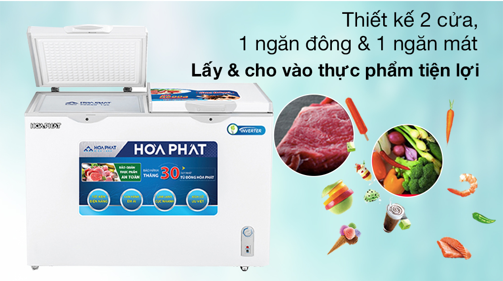 Tủ đông Hòa Phát HCFI 656S2Đ2-Kiểu thiết kế 2 cửa với 1 ngăn đông và 1 ngăn mát, tiện lợi cho việc sử dụng