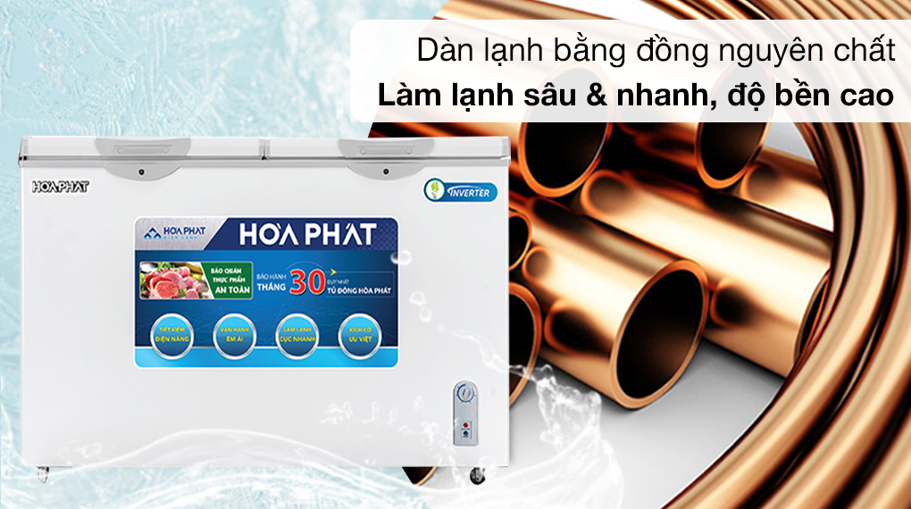 Tủ đông Hòa Phát HCFI 656S2Đ2-Làm lạnh sâu và nhanh nhờ hệ thống dàn lạnh ống đồng nguyên chất