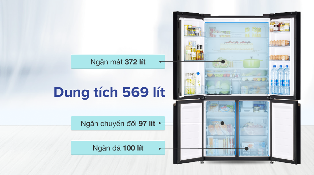 Tủ lạnh Hitachi Inverter 569 lít R-WB640PGV1 - Dung tích sử dụng