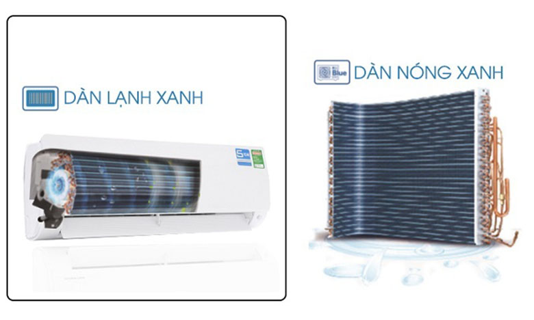 Dàn trao đổi nhiệt màu xanh - Điều hòa Aqua 1 chiều Inverter 9100 BTU AQA-KCRV10WNMA