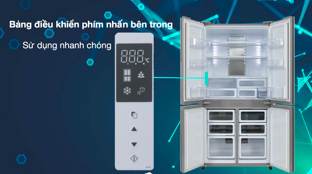 Tủ lạnh Sharp Inverter 607 lít SJ-FXPI689V-RS - Bảng điều khiển nút bấm bên trong tủ dễ sử dụng